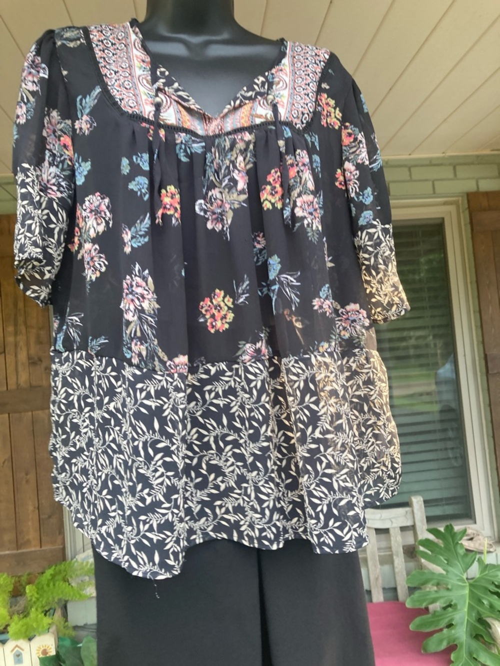 Knox Rose Black Floral Patchwork Tunic